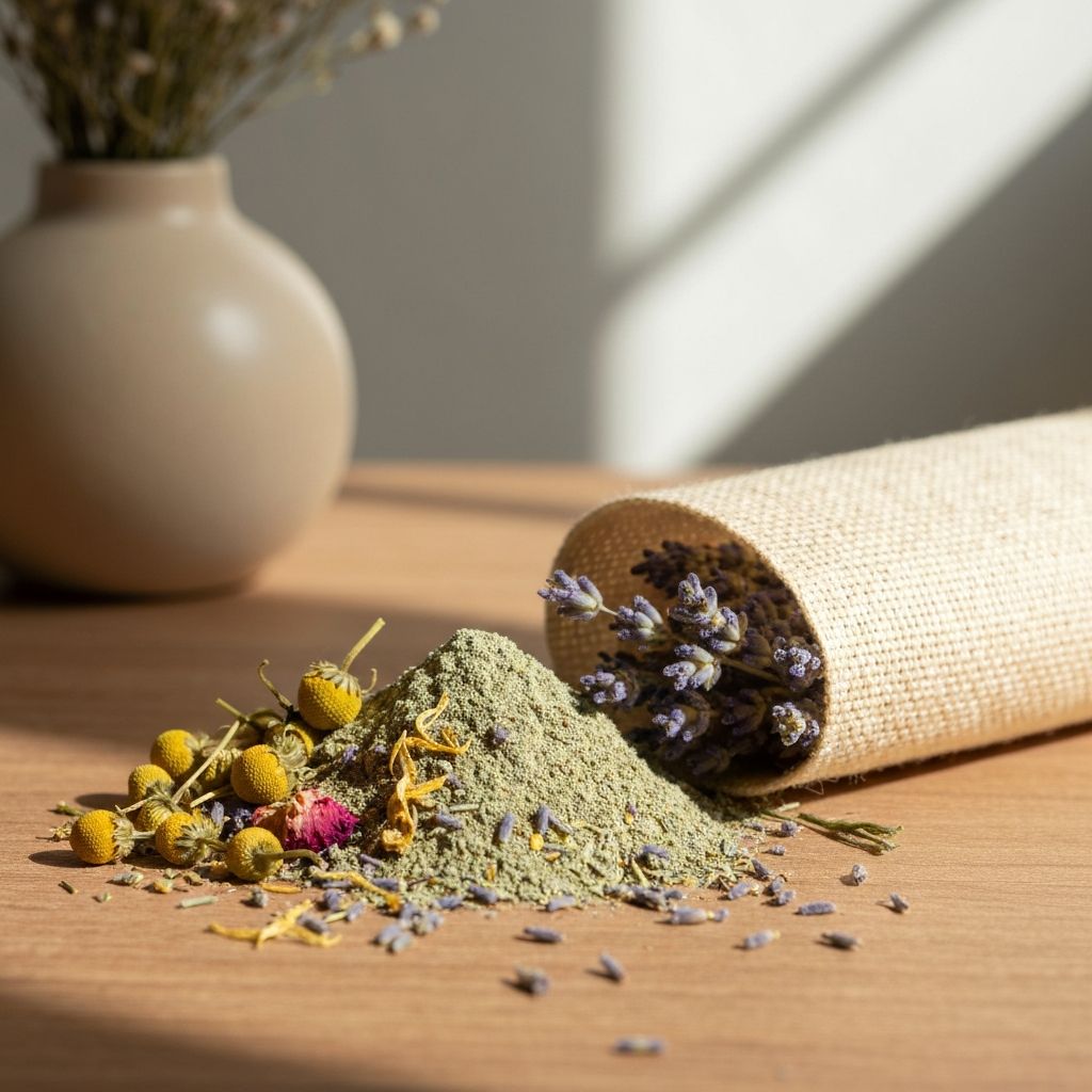Calming herbal blend in powder form with dried botanicals